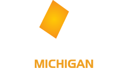 Michigan Open Book Project Logo, a book with Michigan in it rising out of a tablet