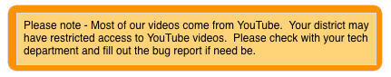 Disclaimer announcing to visitors that most of the videos come from YouTube and that districts may restrict YouTube access.