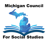 Image of Michigan with the words "Michigan Council for the Social Studies"
